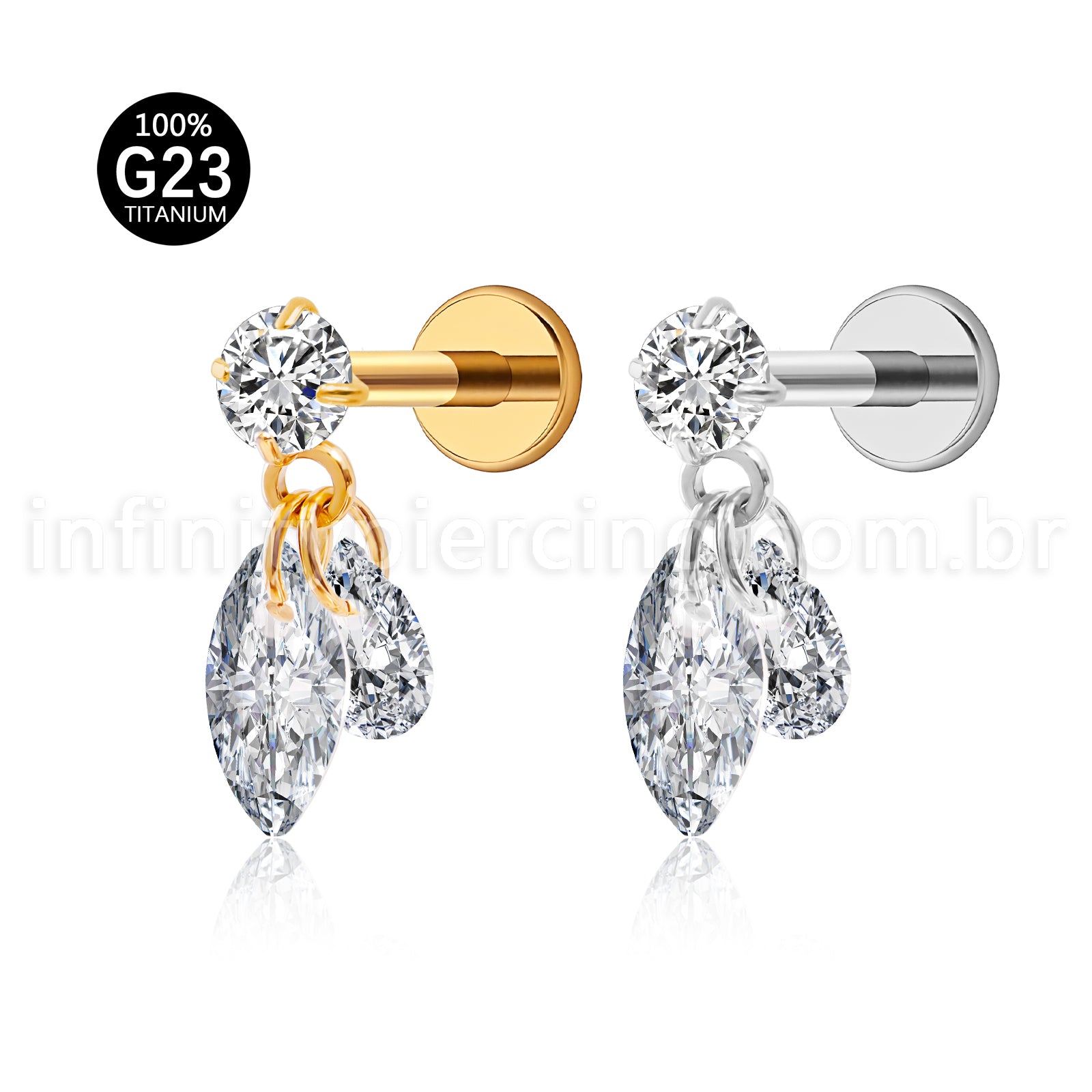 Piercing Labret Titânio Ponto De Luz Com Pingentes